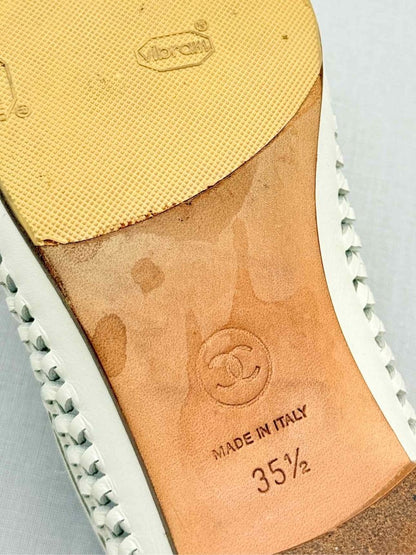 Pre - loved CHANEL White Woven Size EU 35.5 Loafers at Reems Closet
