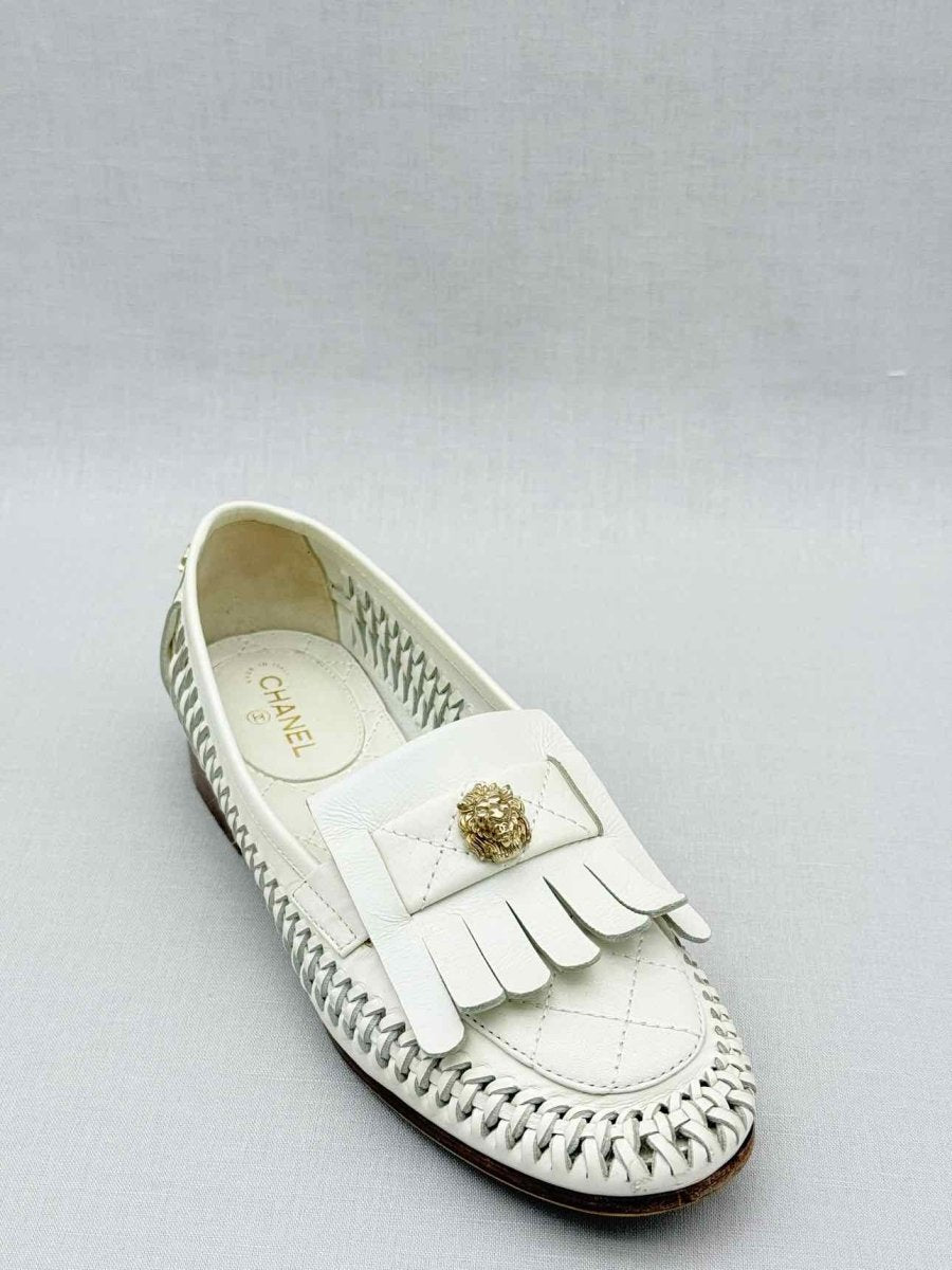 Pre - loved CHANEL White Woven Size EU 35.5 Loafers at Reems Closet
