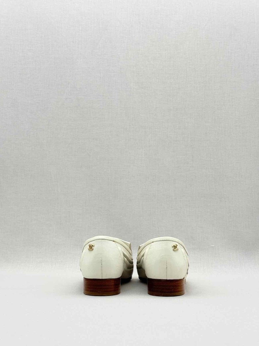 Pre - loved CHANEL White Woven Size EU 35.5 Loafers at Reems Closet
