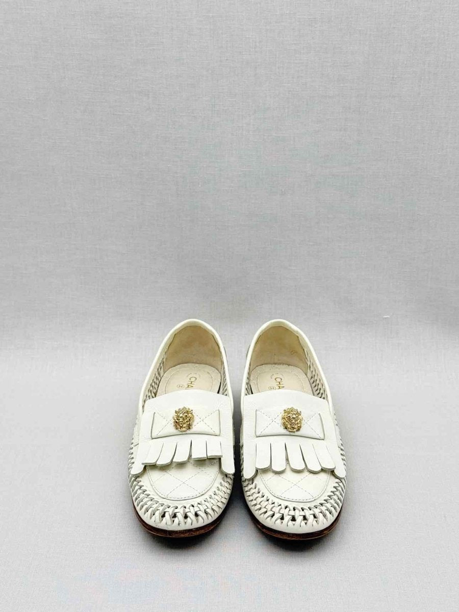 Pre - loved CHANEL White Woven Size EU 35.5 Loafers at Reems Closet