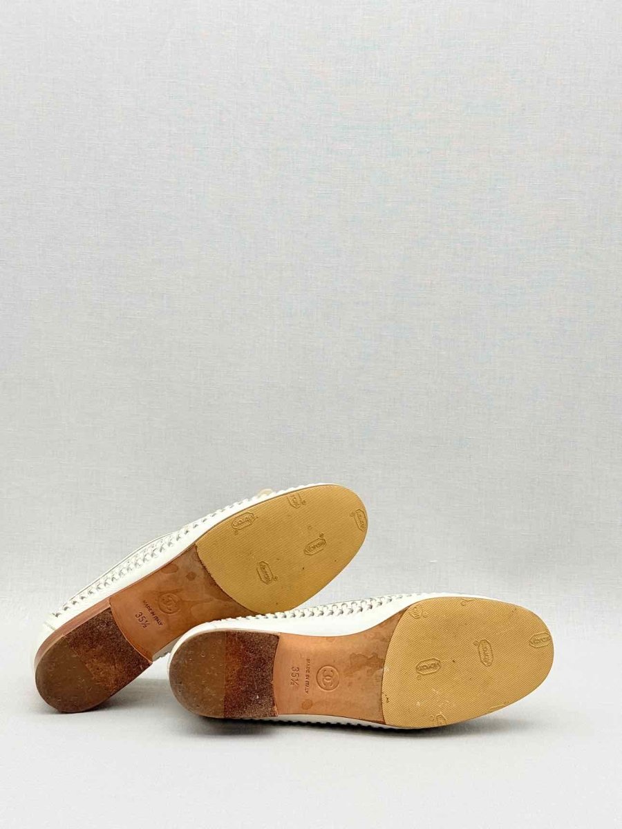 Pre - loved CHANEL White Woven Size EU 35.5 Loafers at Reems Closet