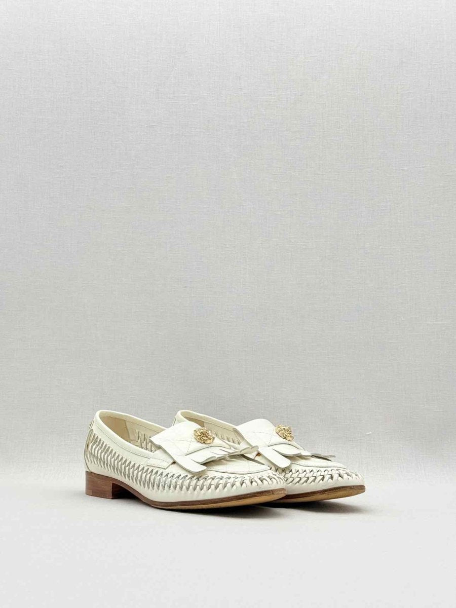 Pre - loved CHANEL White Woven Size EU 35.5 Loafers at Reems Closet