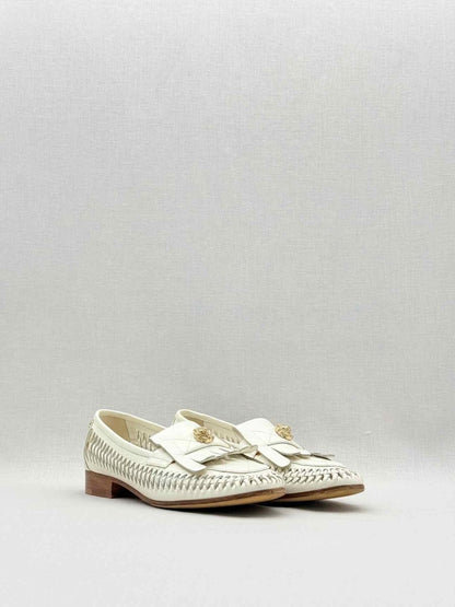 Pre - loved CHANEL White Woven Size EU 35.5 Loafers at Reems Closet