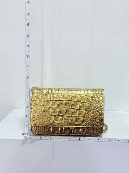 Pre-loved CHANEL WOC Metallic Gold Crocodile Embossed Crossbody at Reems Closet