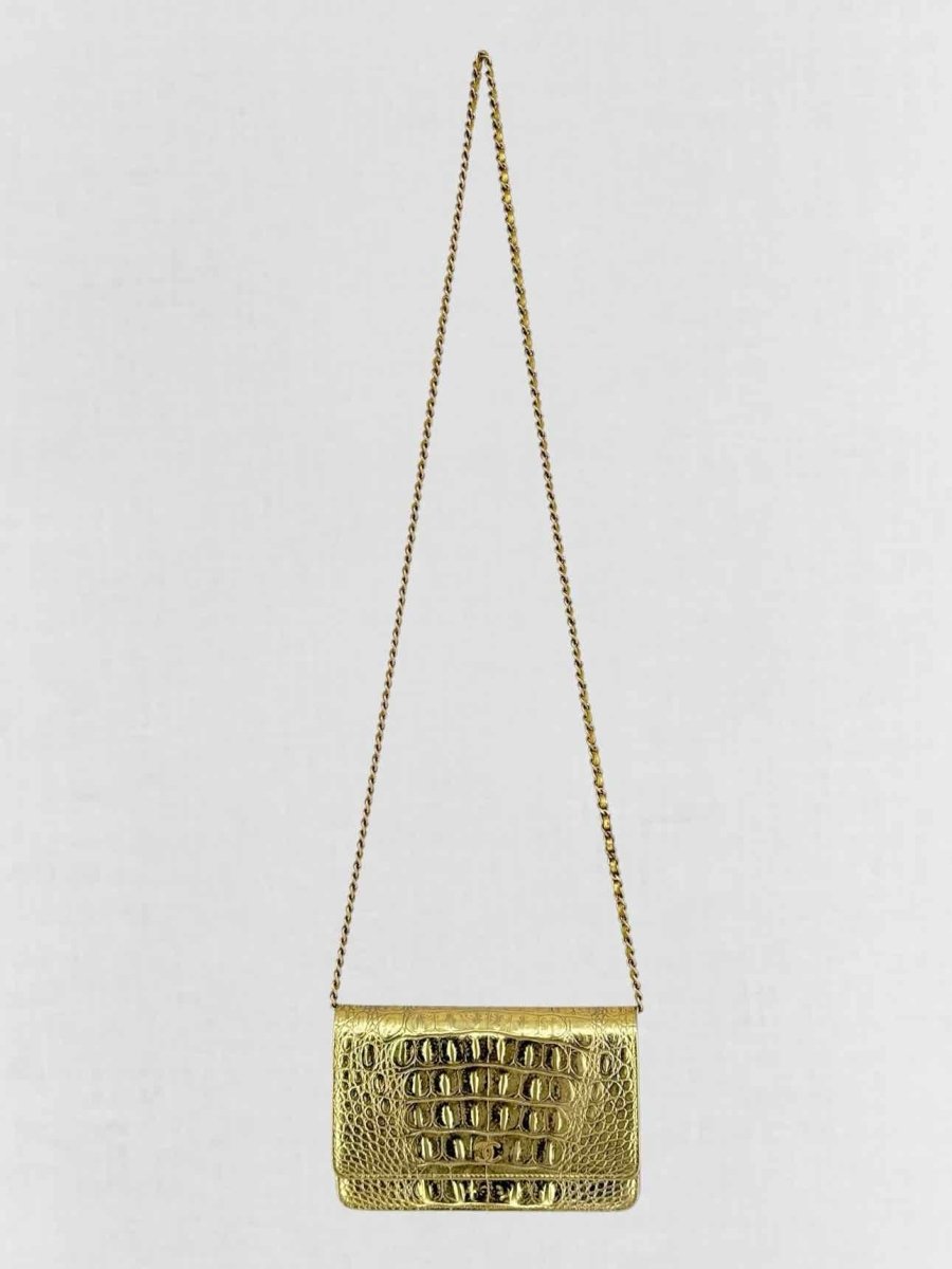 Pre-loved CHANEL WOC Metallic Gold Crocodile Embossed Crossbody at Reems Closet