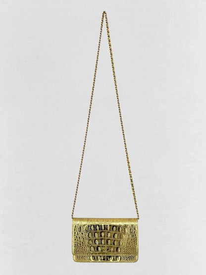 Pre-loved CHANEL WOC Metallic Gold Crocodile Embossed Crossbody at Reems Closet