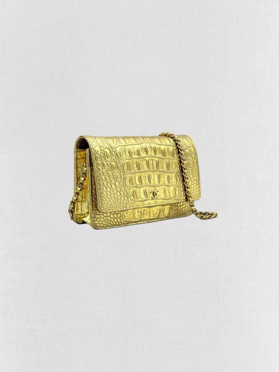 Pre-loved CHANEL WOC Metallic Gold Crocodile Embossed Crossbody at Reems Closet