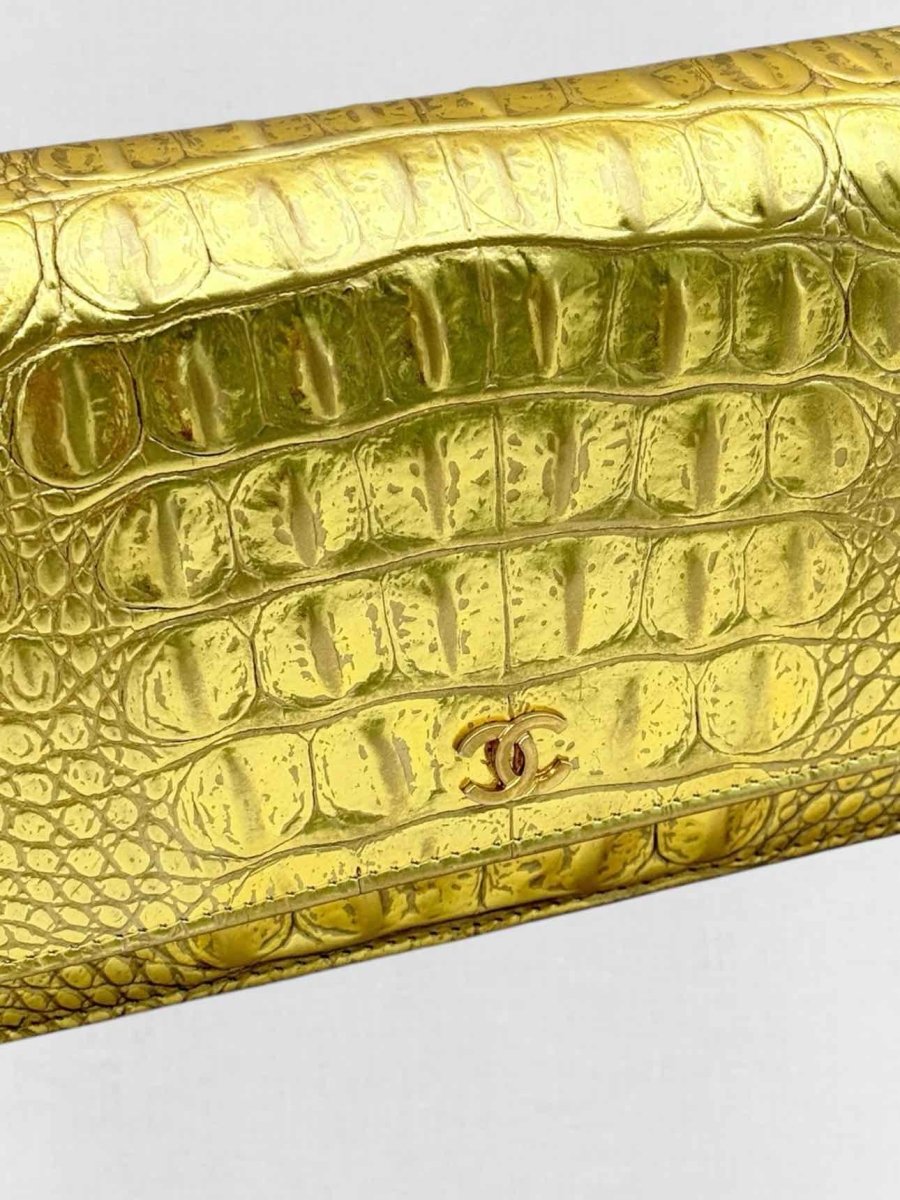 Pre-loved CHANEL WOC Metallic Gold Crocodile Embossed Crossbody at Reems Closet