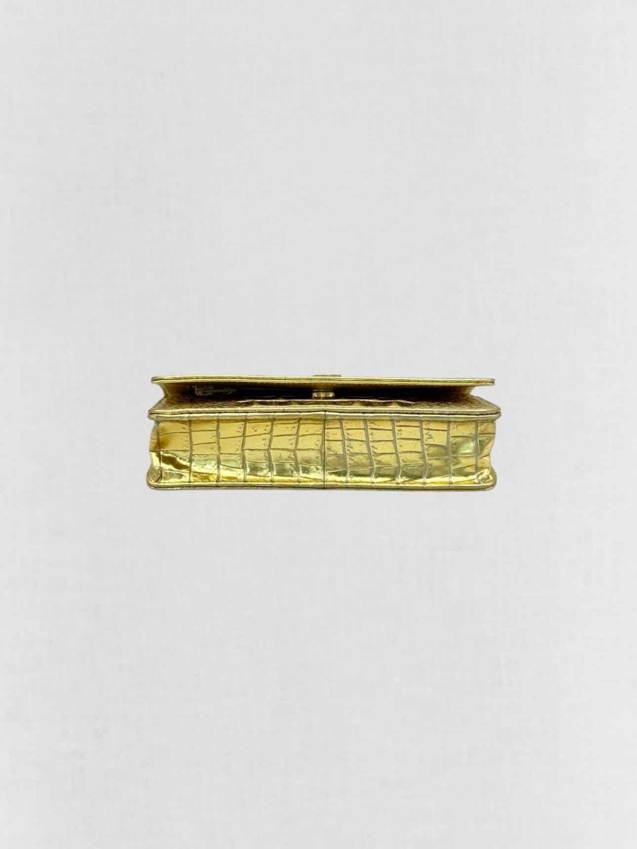 Pre-loved CHANEL WOC Metallic Gold Crocodile Embossed Crossbody at Reems Closet