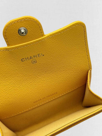 Pre-loved CHANEL Yellow Quilted Compact Wallet at Reems Closet