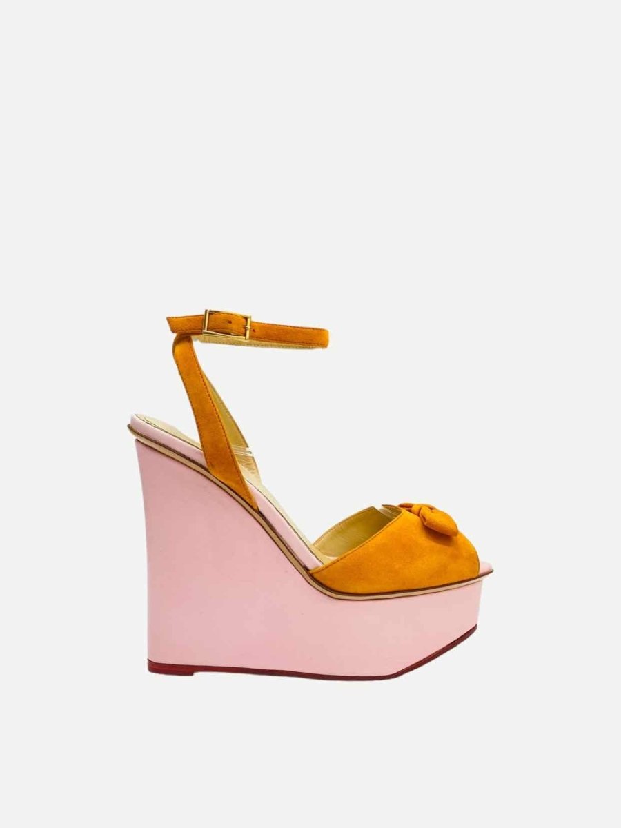 Pre - loved CHARLOTTE OLYMPIA Ankle Strap Orange & Pink Wedges at Reems Closet