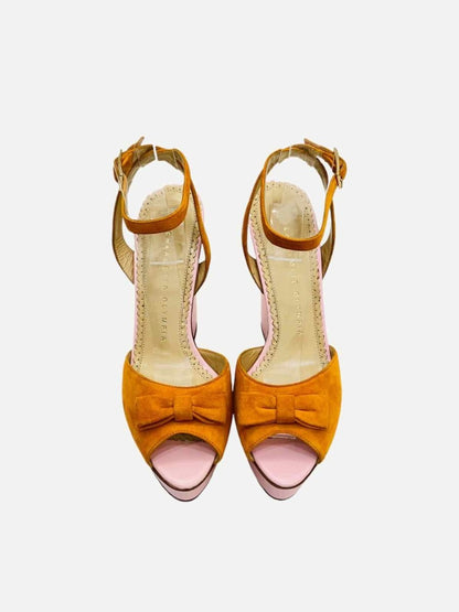 Pre - loved CHARLOTTE OLYMPIA Ankle Strap Orange & Pink Wedges at Reems Closet