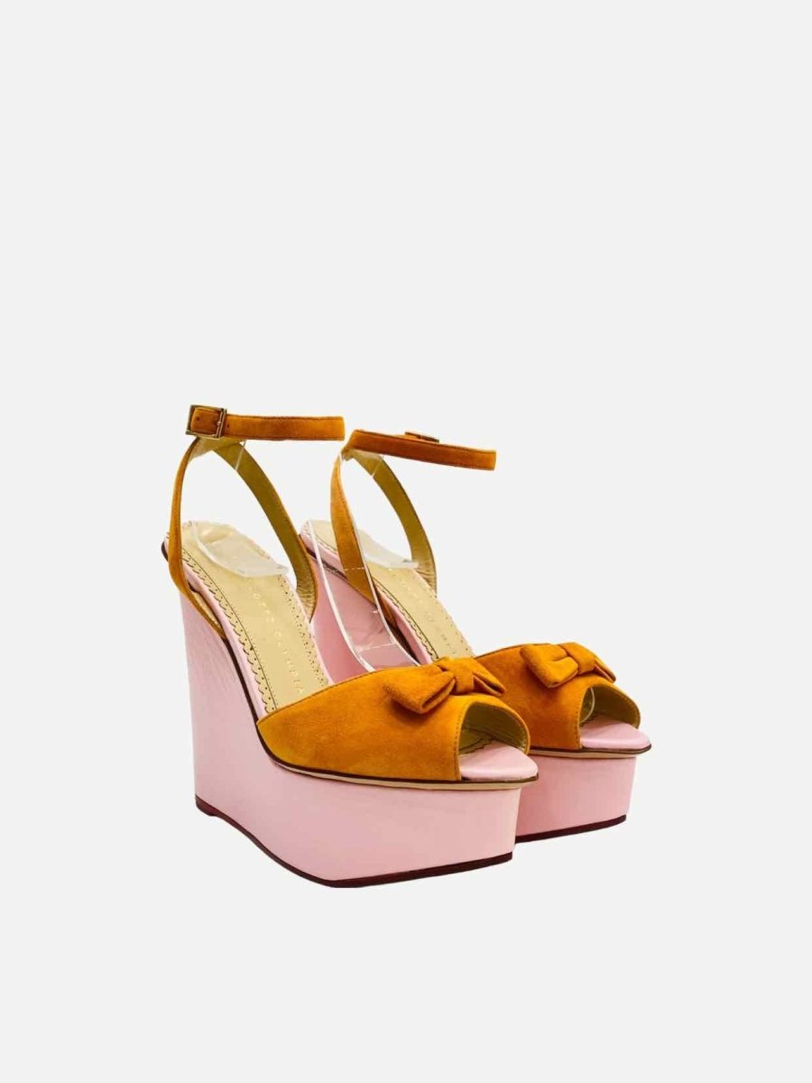 Pre - loved CHARLOTTE OLYMPIA Ankle Strap Orange & Pink Wedges at Reems Closet