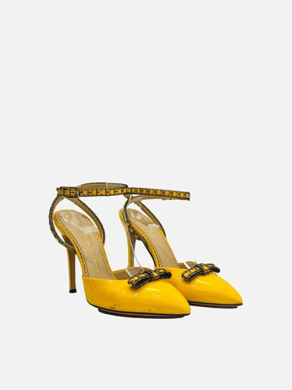 Pre - loved CHARLOTTE OLYMPIA Ankle Strap Yellow Heeled Sandals at Reems Closet