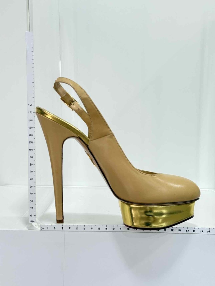Pre - loved CHARLOTTE OLYMPIA Beige & Gold Size EU 41 Slingbacks at Reems Closet