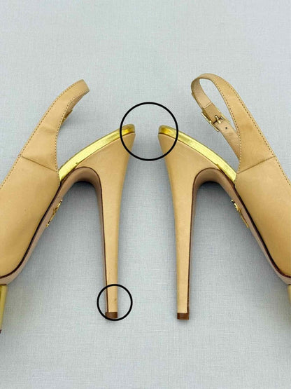 Pre - loved CHARLOTTE OLYMPIA Beige & Gold Size EU 41 Slingbacks at Reems Closet