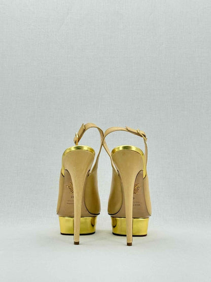 Pre - loved CHARLOTTE OLYMPIA Beige & Gold Size EU 41 Slingbacks at Reems Closet