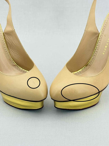 Pre - loved CHARLOTTE OLYMPIA Beige & Gold Size EU 41 Slingbacks at Reems Closet