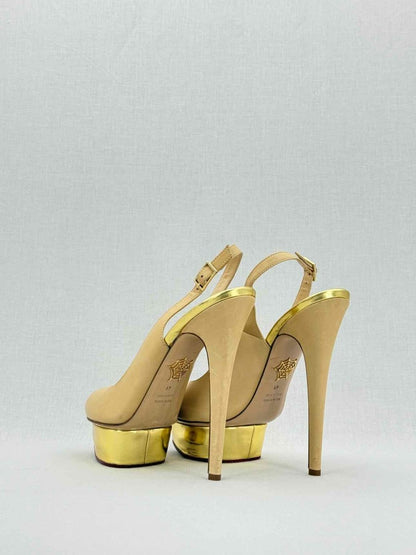 Pre - loved CHARLOTTE OLYMPIA Beige & Gold Size EU 41 Slingbacks at Reems Closet