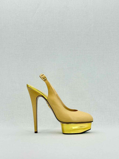 Pre - loved CHARLOTTE OLYMPIA Beige & Gold Size EU 41 Slingbacks at Reems Closet