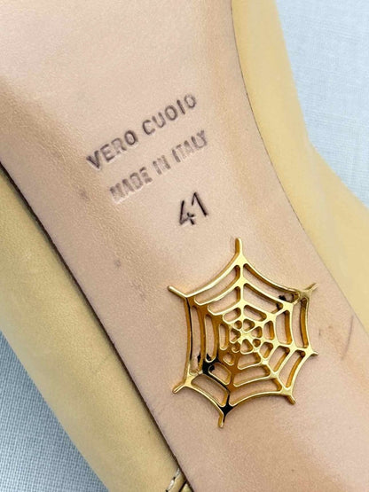 Pre - loved CHARLOTTE OLYMPIA Beige & Gold Size EU 41 Slingbacks at Reems Closet