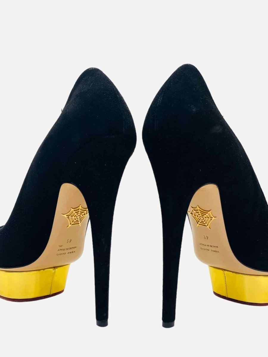 Pre - loved CHARLOTTE OLYMPIA Black w/ Gold Pumps at Reems Closet