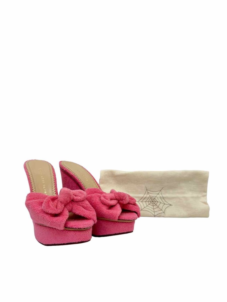 Pre - loved CHARLOTTE OLYMPIA Bow Pink Wedges 38 at Reems Closet