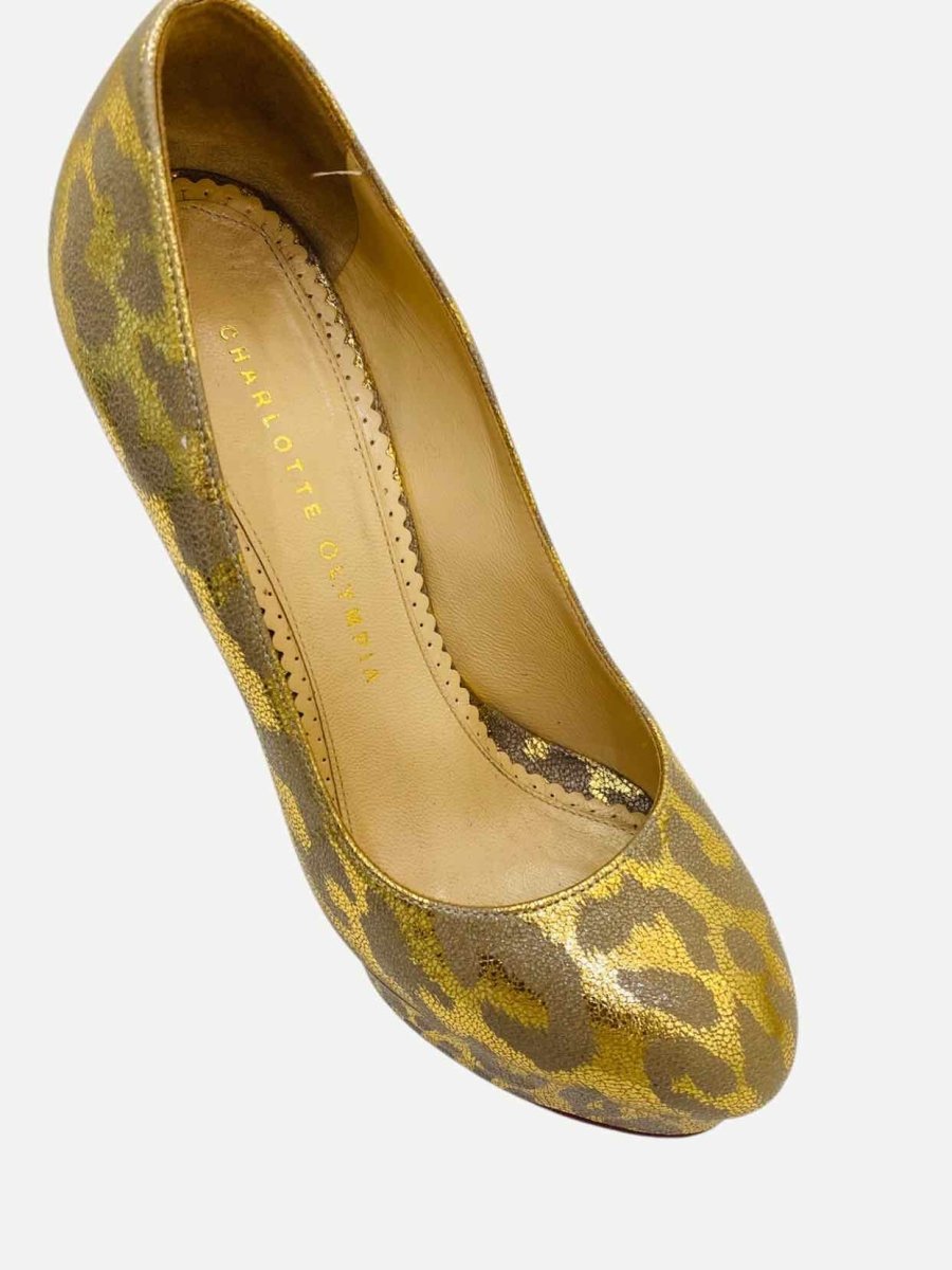 Pre - loved CHARLOTTE OLYMPIA Dolly Gold & Brown Pumps at Reems Closet