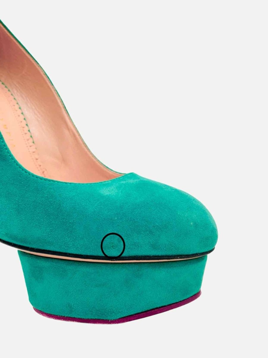 Pre - loved CHARLOTTE OLYMPIA Green Pumps at Reems Closet