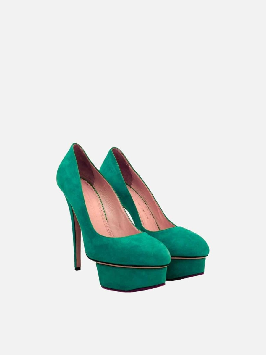 Charlotte offers Olympia Shoes Charlotte Olympia Green suede with embellished flowers