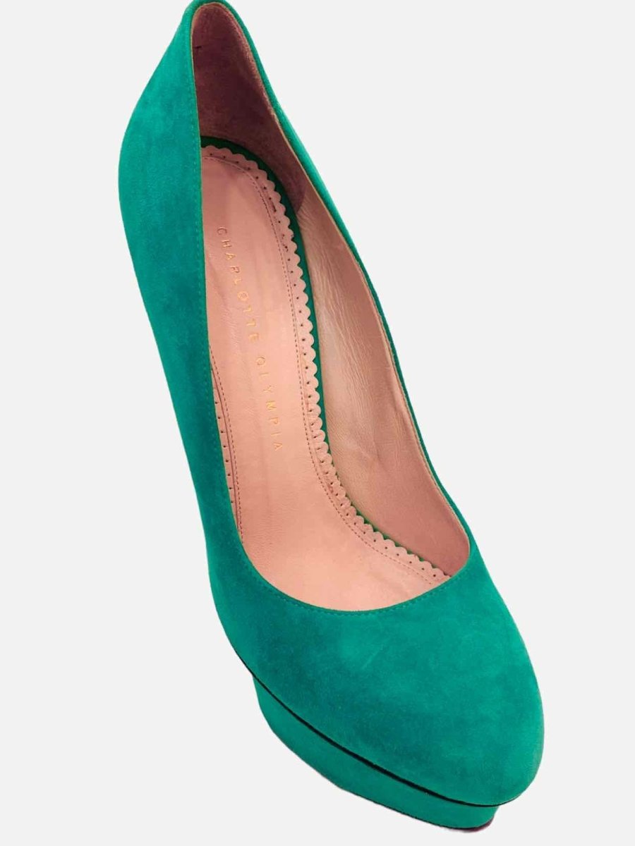 Pre - loved CHARLOTTE OLYMPIA Green Pumps at Reems Closet