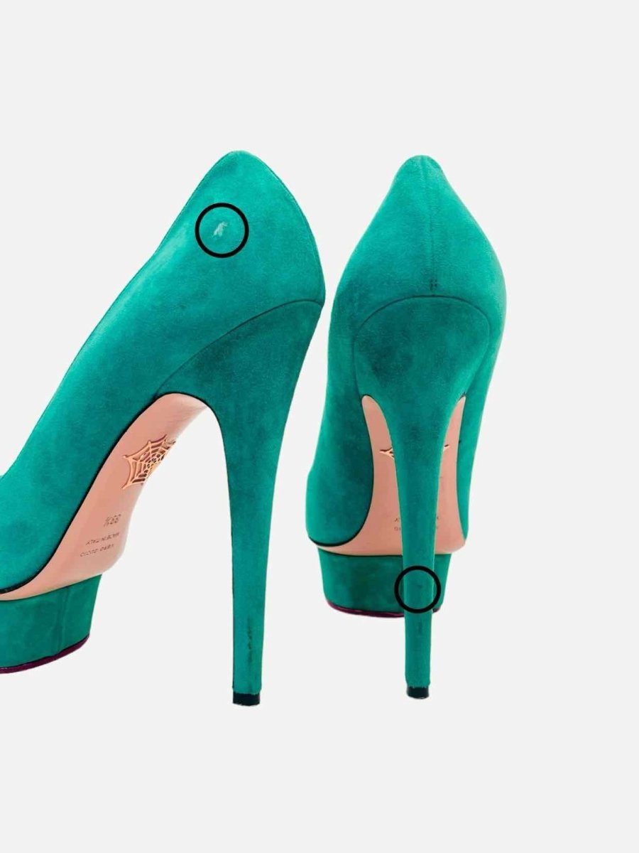 Pre - loved CHARLOTTE OLYMPIA Green Pumps at Reems Closet