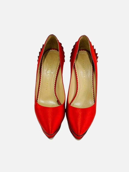 Pre - loved CHARLOTTE OLYMPIA Peloma Fan Pleat Red Pumps 36 at Reems Closet