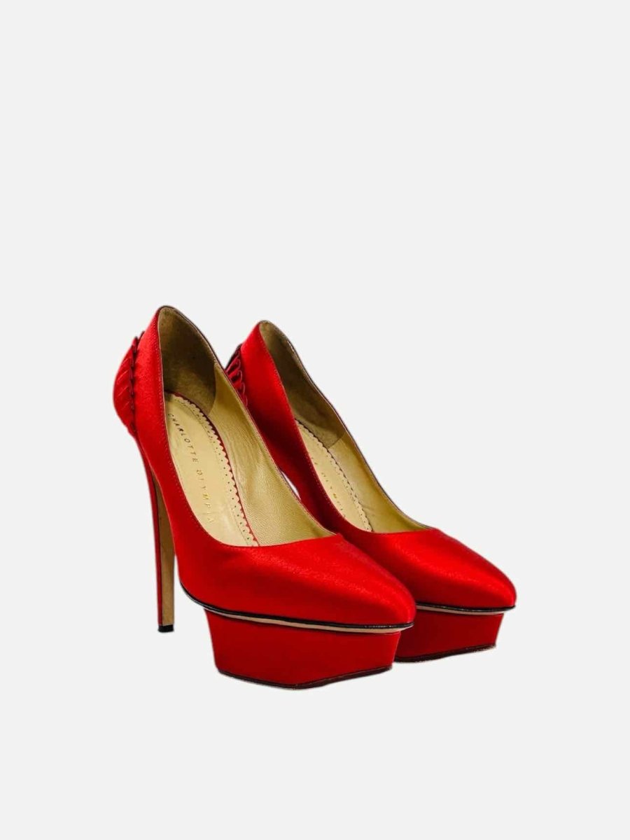 Pre - loved CHARLOTTE OLYMPIA Peloma Fan Pleat Red Pumps 36 at Reems Closet