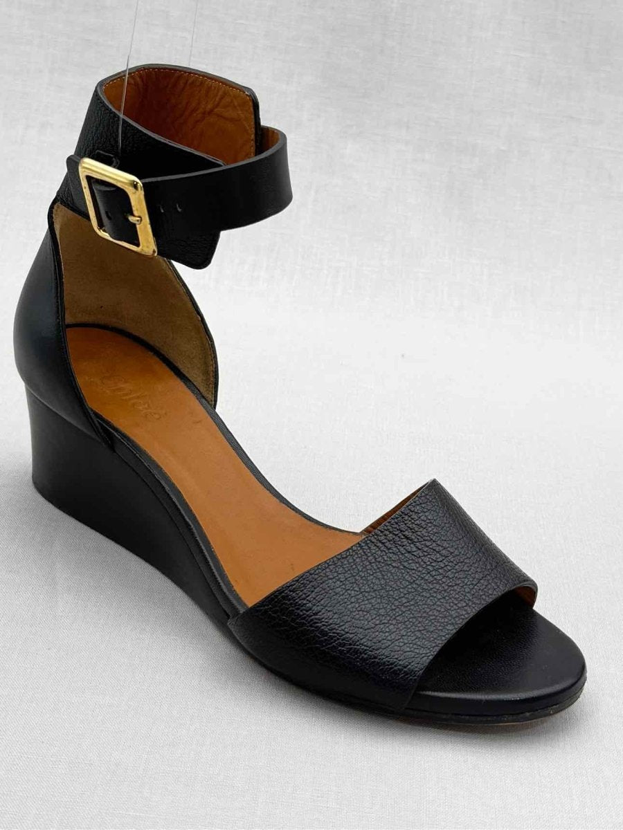 Pre - loved CHLOE Ankle Strap Black Size EU 35.5 Wedges at Reems Closet