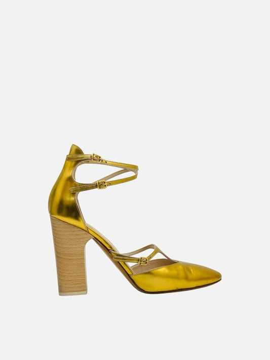 Pre-loved CHLOE Ankle Strap Metallic Gold Heeled Sandals from Reems Closet