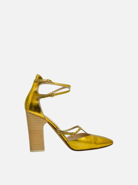 Pre - loved CHLOE Ankle Strap Metallic Gold Heeled Sandals at Reems Closet