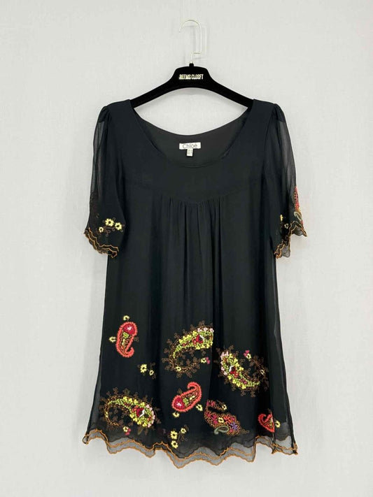 Pre - loved CHLOE Black Multicolor Size US 4 Short Dress at Reems Closet