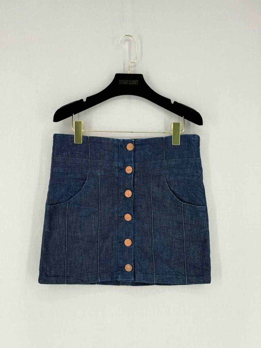 Pre - loved CHLOE Blue Denim Size US 2 Mini Skirt at Reems Closet