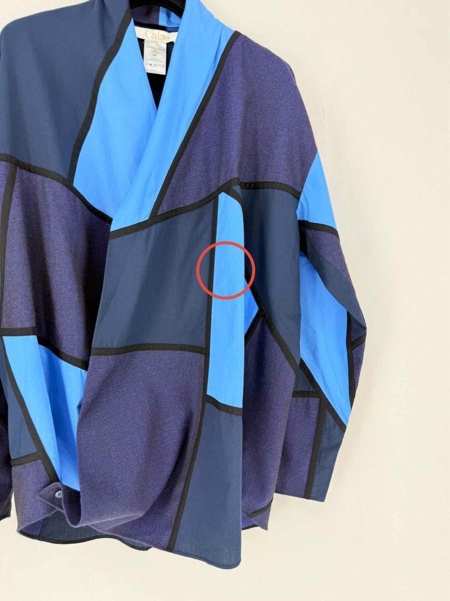 Pre - loved CHLOE Blue Geometric Print Size US 4 Blouse at Reems Closet