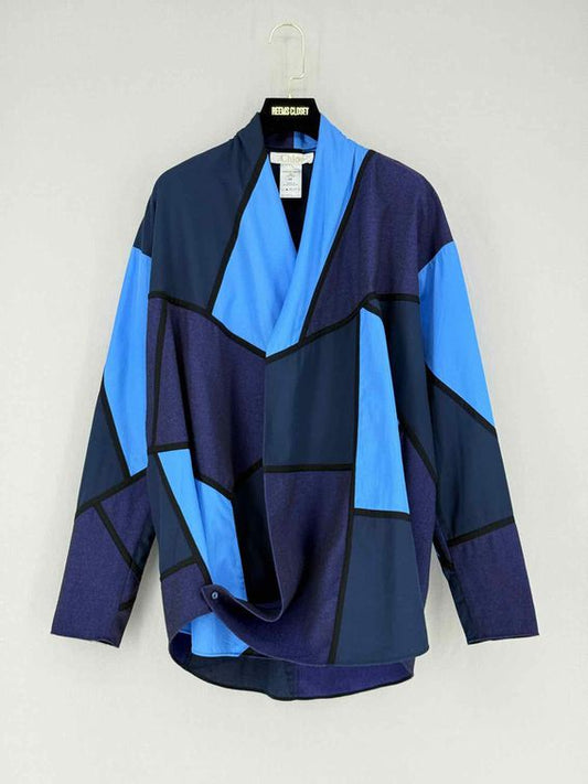 Pre - loved CHLOE Blue Geometric Print Size US 4 Blouse at Reems Closet