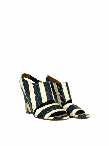 Pre - loved CHLOE Cream & Black Striped Wedges 34 at Reems Closet