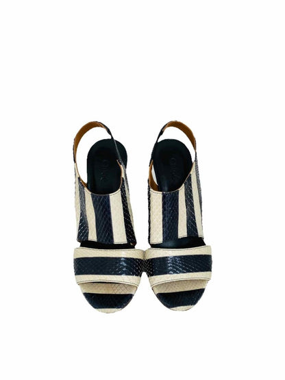 Pre - loved CHLOE Cream & Black Striped Wedges 34 at Reems Closet