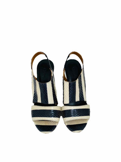 Pre-loved CHLOE Cream & Black Striped Wedges from Reems Closet