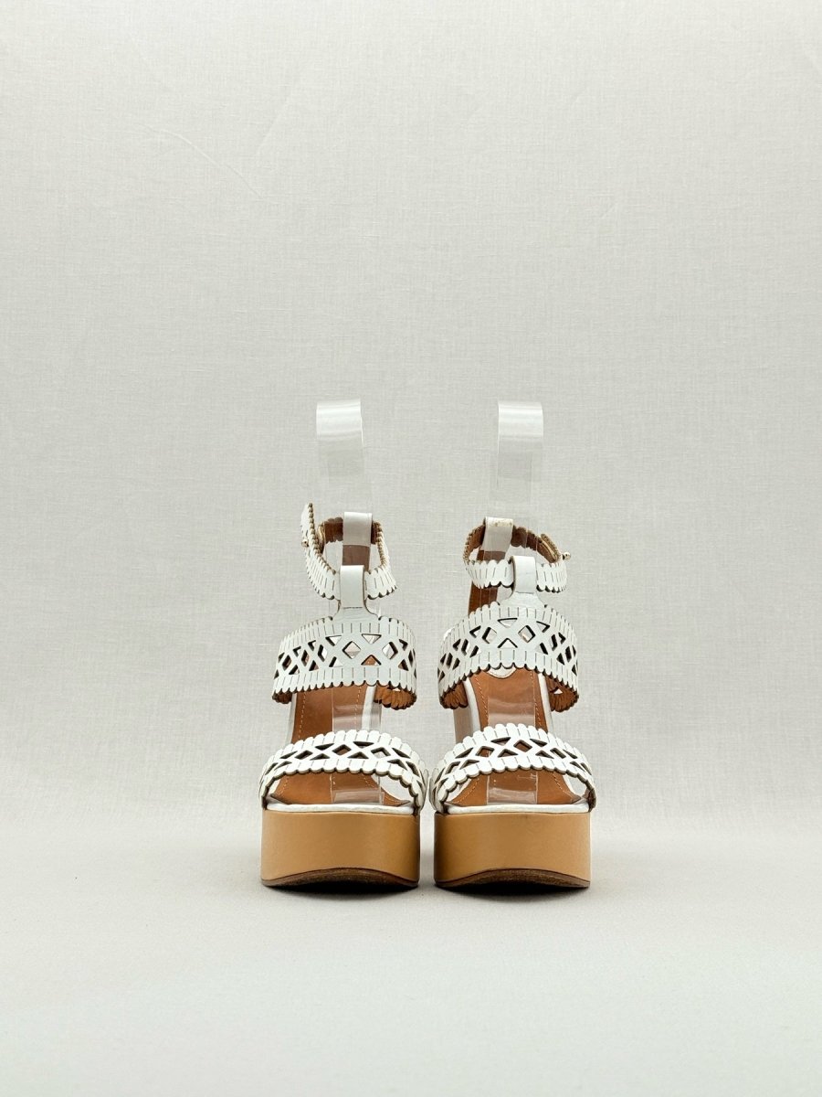 Pre - loved CHLOE Laser Cut White Size EU 37.5 Wedges at Reems Closet