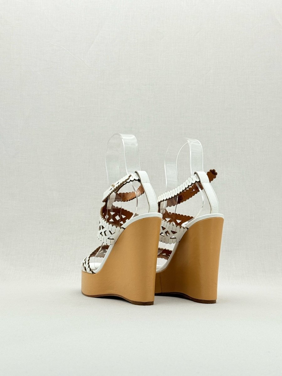 Pre - loved CHLOE Laser Cut White Size EU 37.5 Wedges at Reems Closet