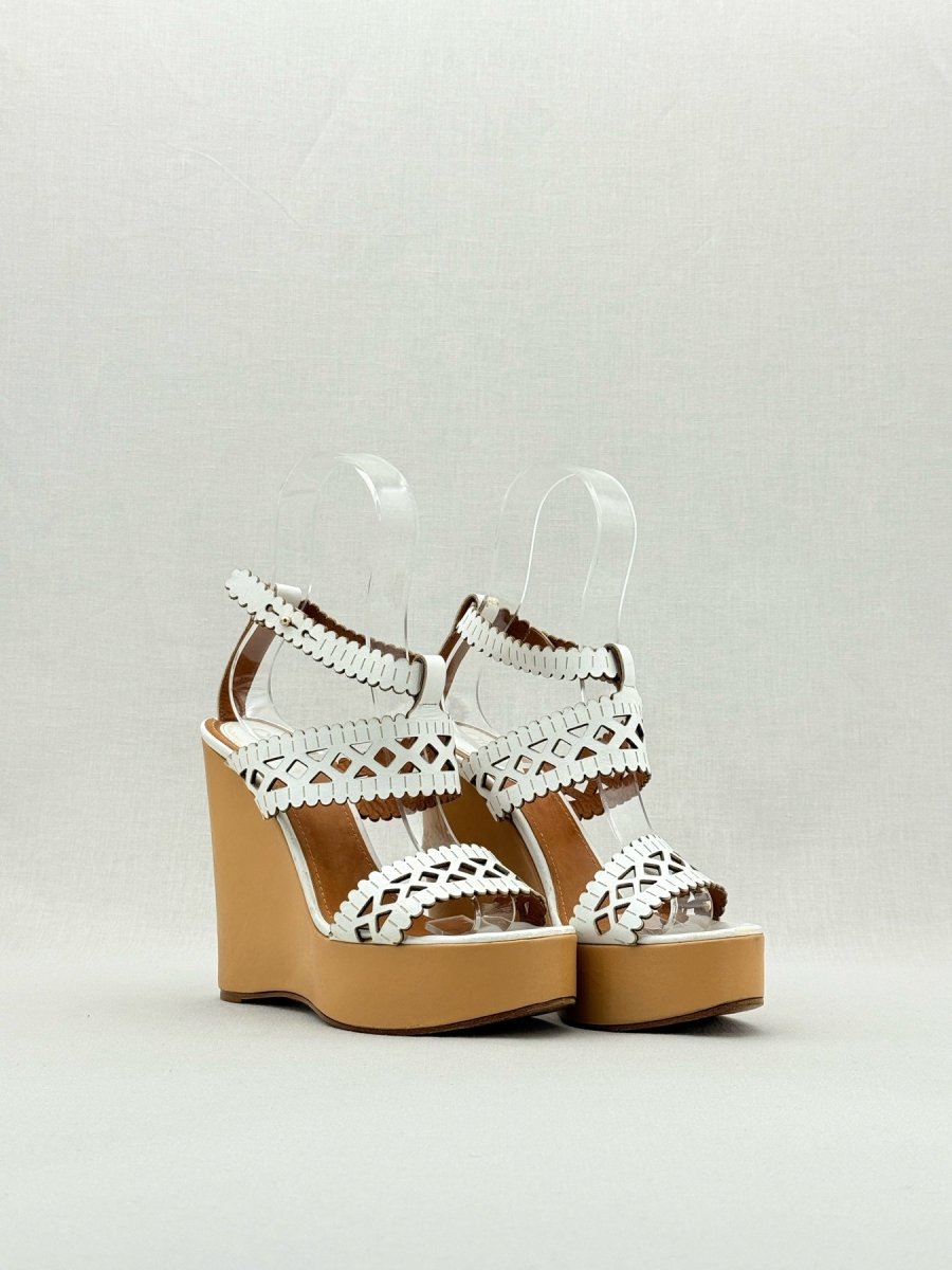 Pre - loved CHLOE Laser Cut White Size EU 37.5 Wedges at Reems Closet