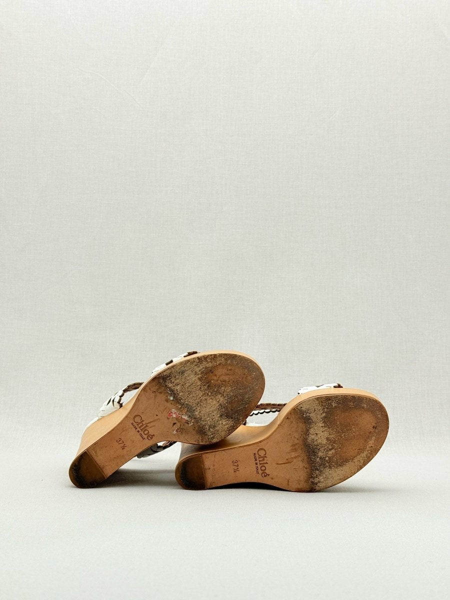 Pre - loved CHLOE Laser Cut White Size EU 37.5 Wedges at Reems Closet