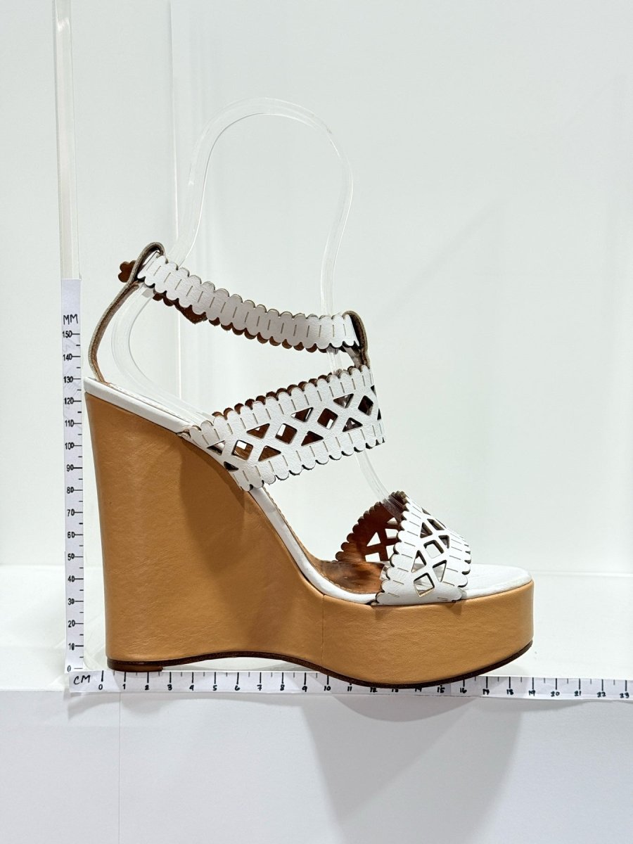 Pre - loved CHLOE Laser Cut White Size EU 37.5 Wedges at Reems Closet