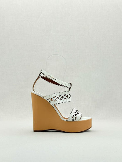 Pre - loved CHLOE Laser Cut White Size EU 37.5 Wedges at Reems Closet